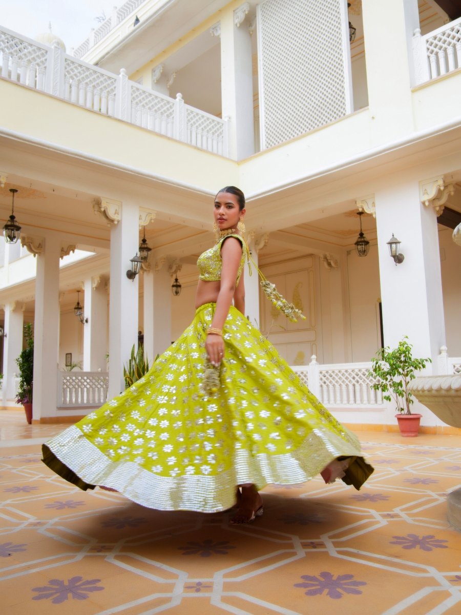 MEHFIL HARIYALI SHISHA HAND WORK LEHENGA SET WITH ORGANZA DUPATTA - Pomcha Jaipur