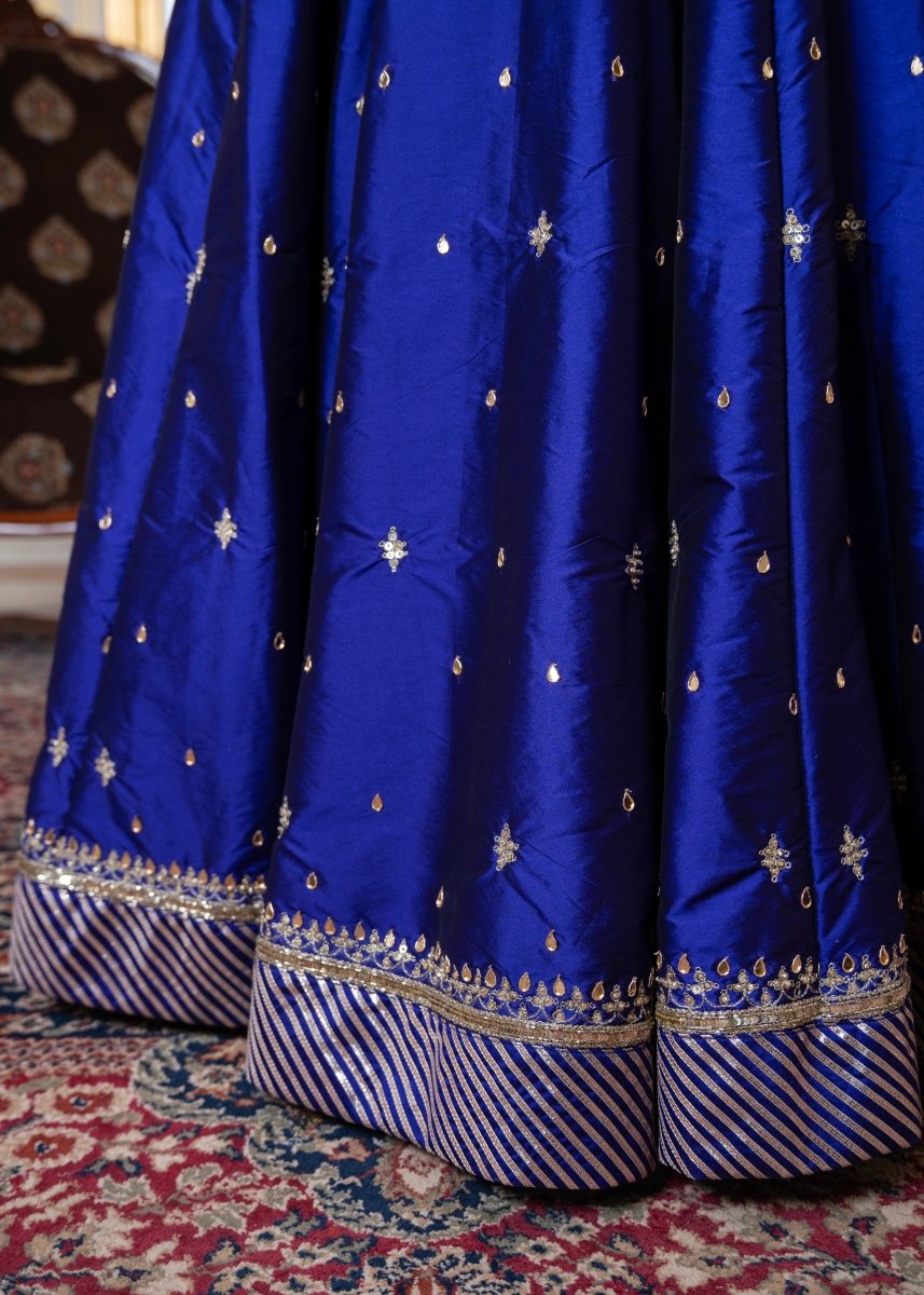 MEHFIL JAMUNI ZARI HAND WORK TAFFETA LEHENGA SET WITH ORGANZA DUPATTA - Pomcha Jaipur