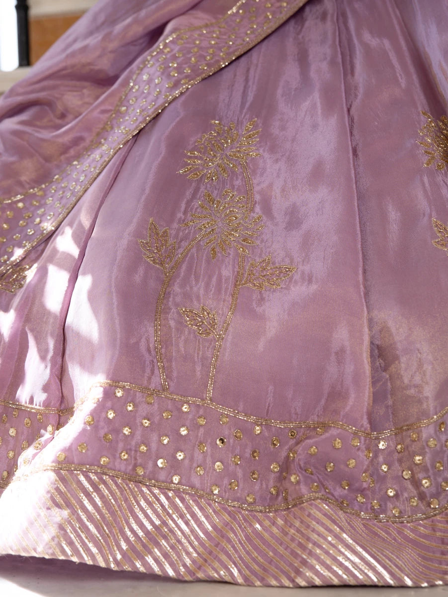 MEHFIL KOMAL LAVENDER COSMOS TUBE LIGHT HANDWORK LEHENGA SET WITH DUPATTA - Pomcha Jaipur