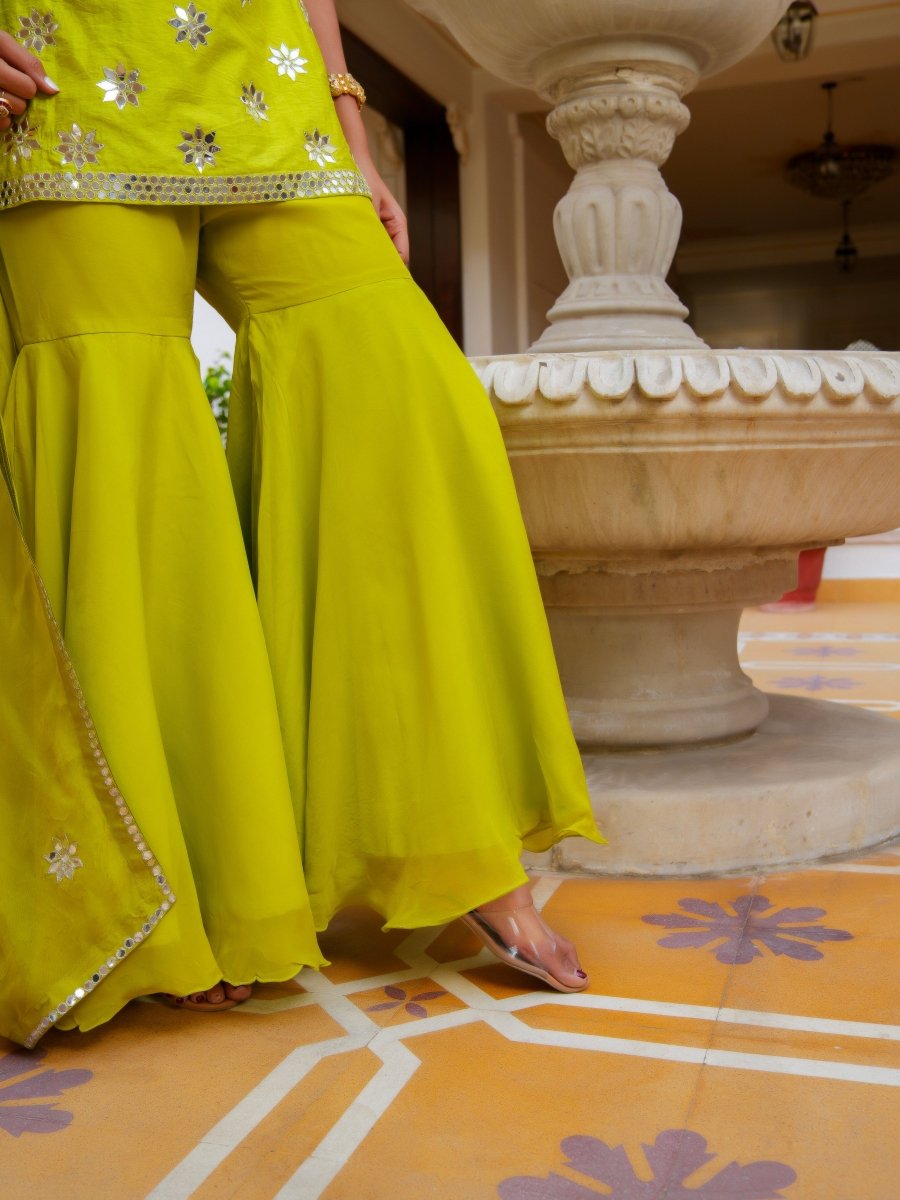 MEHFIL NOOR E TOTA MIRROR WORK SHARARA SET WITH ORGANZA DUPATTA - Pomcha Jaipur