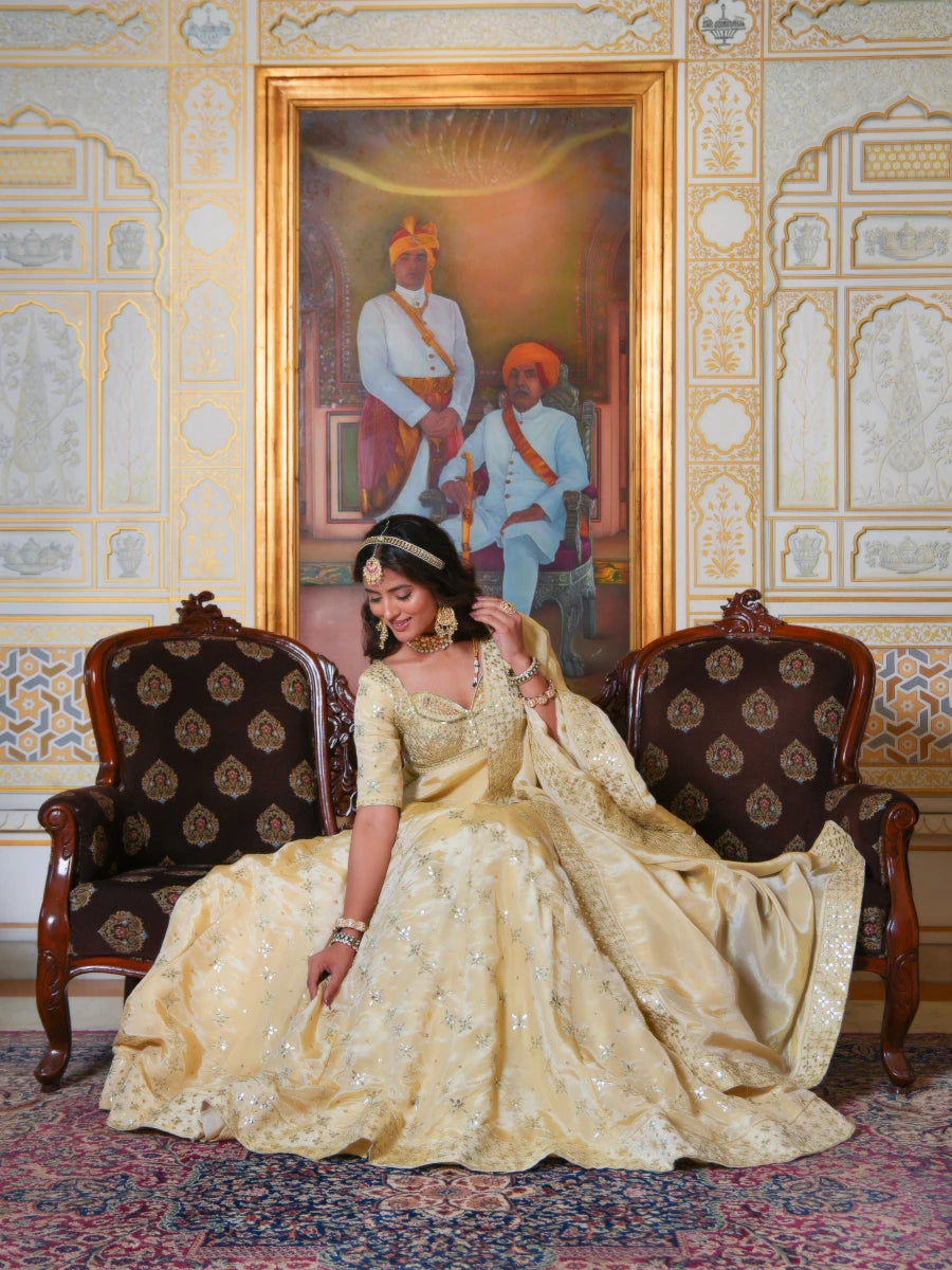 MEHFIL SUNEHRI GOLD GOTA PATTI KARIGARI COSMO LEHENGA SET WITH DUPATTA - Pomcha Jaipur