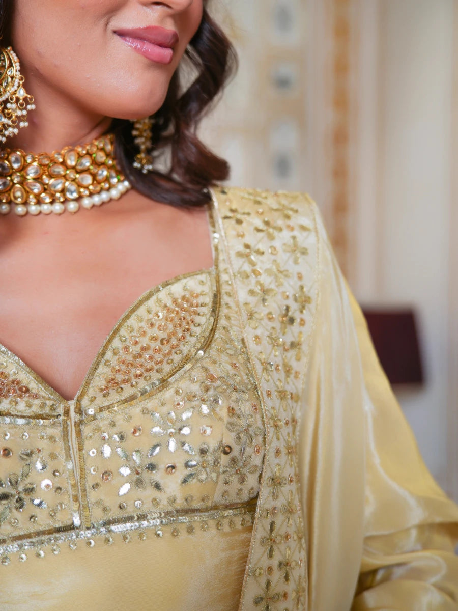 MEHFIL SUNEHRI GOLD GOTA PATTI KARIGARI COSMO LEHENGA SET WITH DUPATTA - Pomcha Jaipur