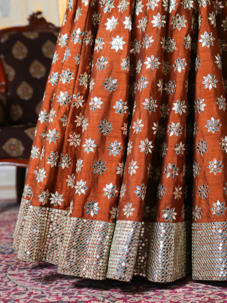 MEHFIL SUNEHRI SHISHA HAND WORK LEHENGA SET WITH ORGANZA DUPATTA - Pomcha Jaipur
