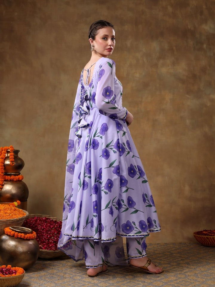 MERAKI FIDA PURPLE MUSLIN ANARKALI WITH ORGANZA DUPATTA - Pomcha Jaipur
