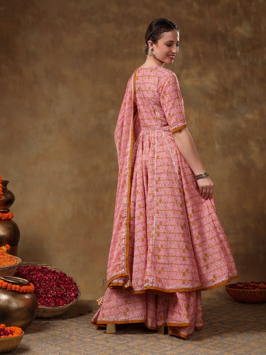 MERAKI NAILA GOTTA LACE WORK MUSLIN ANGRAKHA SET WITH PLAZO AND ORGANZA DUPATTA - Pomcha Jaipur