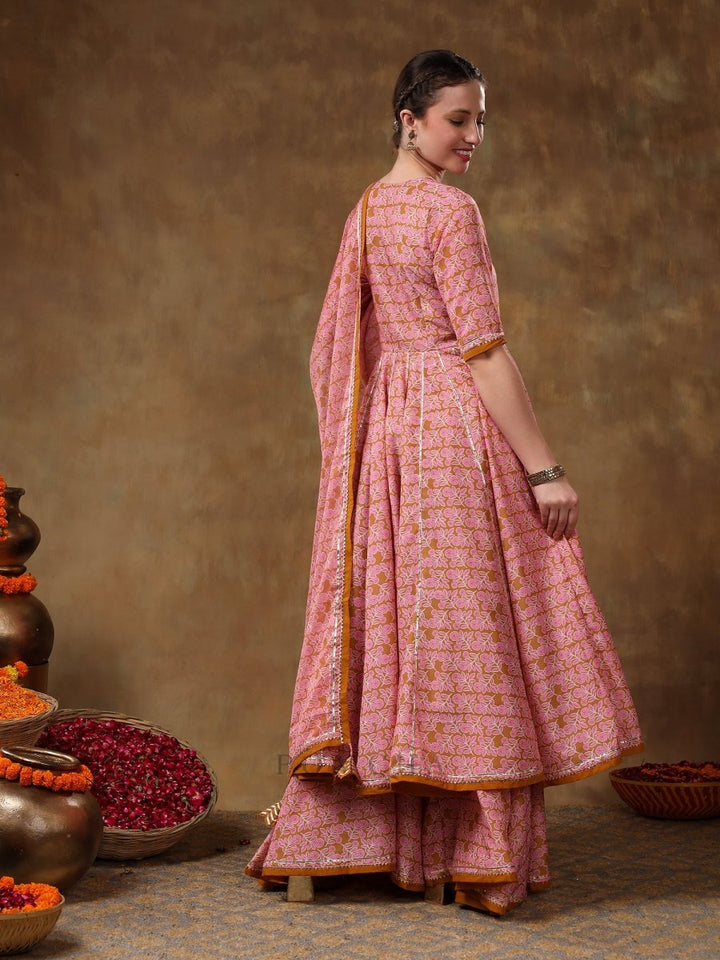 MERAKI NAILA GOTTA LACE WORK MUSLIN ANGRAKHA SET WITH PLAZO AND ORGANZA DUPATTA - Pomcha Jaipur