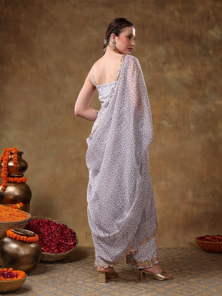 MERAKI ZEENAT GOTTA LACE WORK LAVENDER FLORAL KURTA SET WITH ORGANZA DUPATTA - Pomcha Jaipur