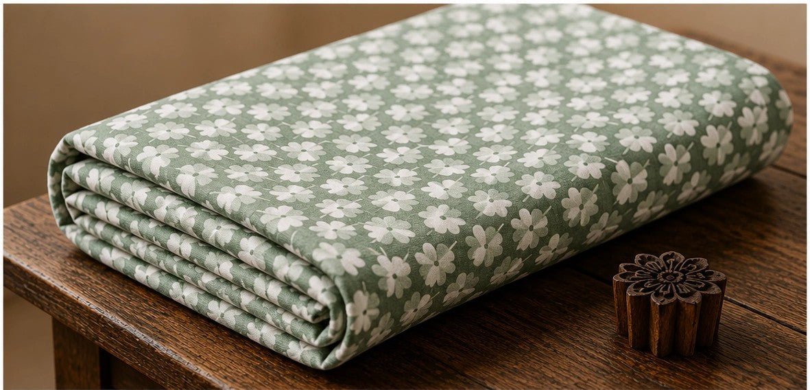 MINT BLOSSOM COTTON FABRIC - Pomcha Jaipur