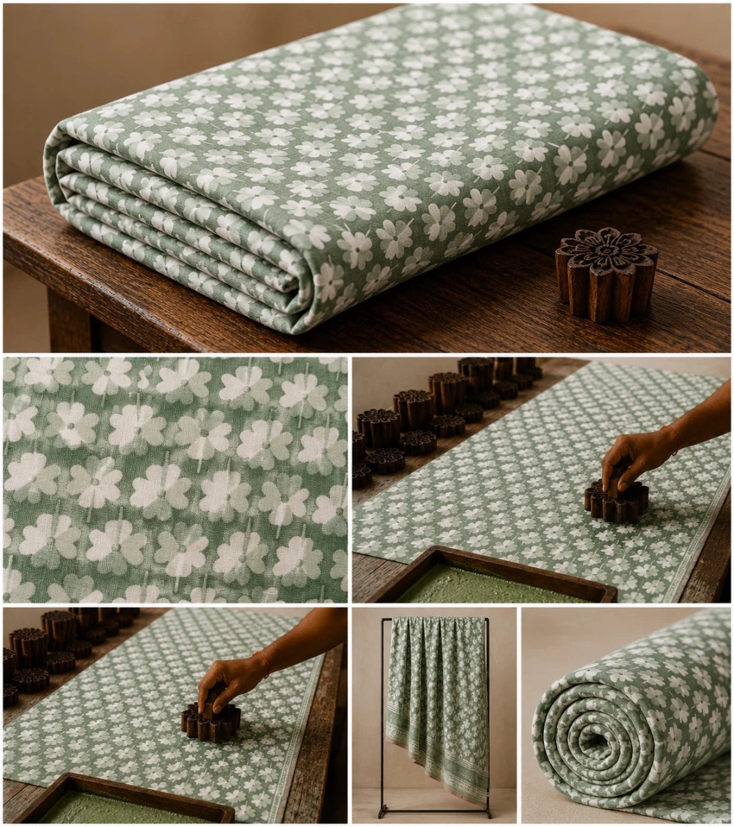 MINT BLOSSOM COTTON FABRIC - Pomcha Jaipur