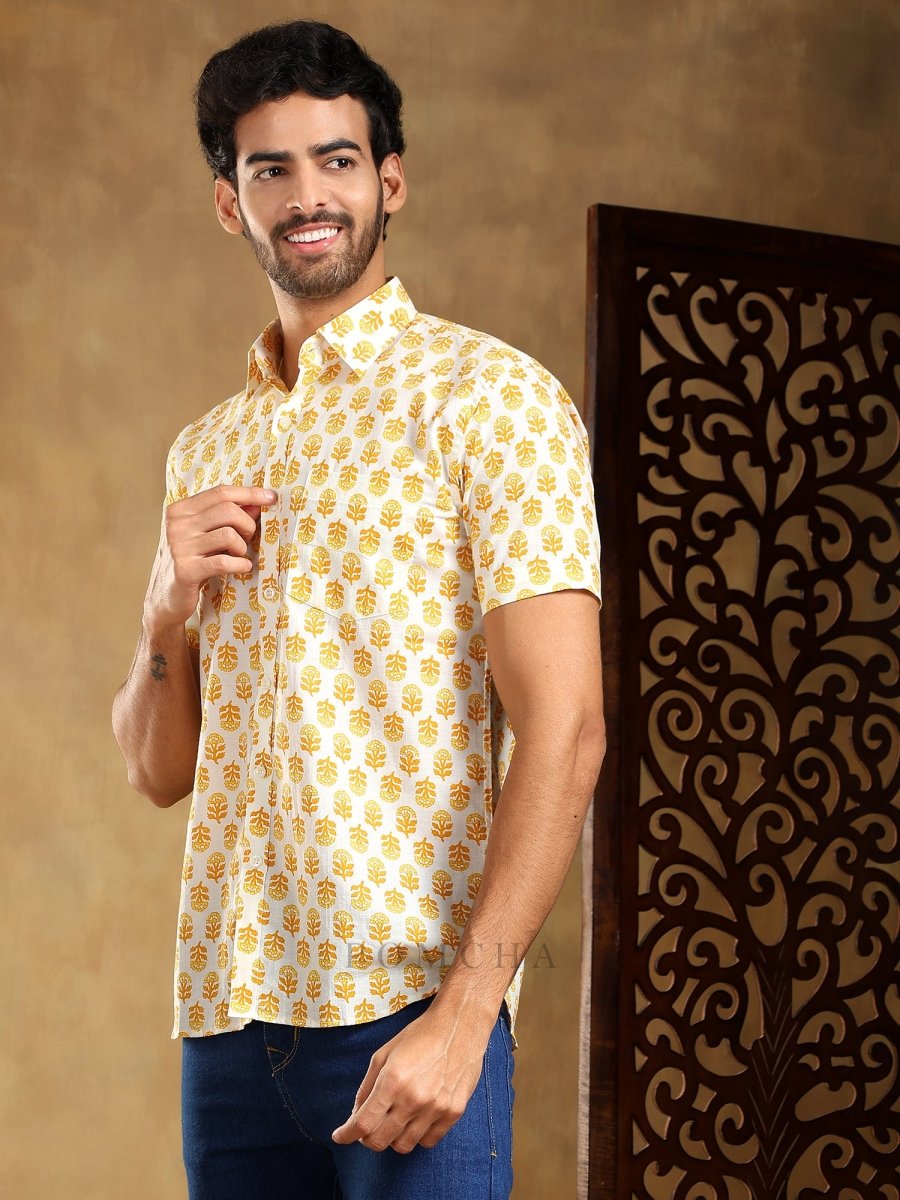 MOGRA HAND BLOCK COTTON SHIRT - Pomcha Jaipur