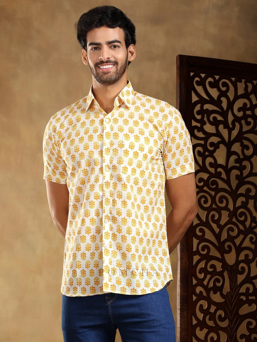 MOGRA HAND BLOCK COTTON SHIRT - Pomcha Jaipur