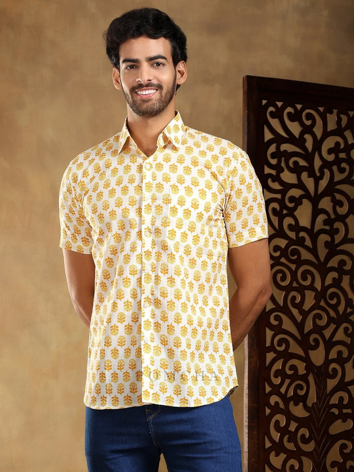 MOGRA HAND BLOCK COTTON SHIRT - Pomcha Jaipur
