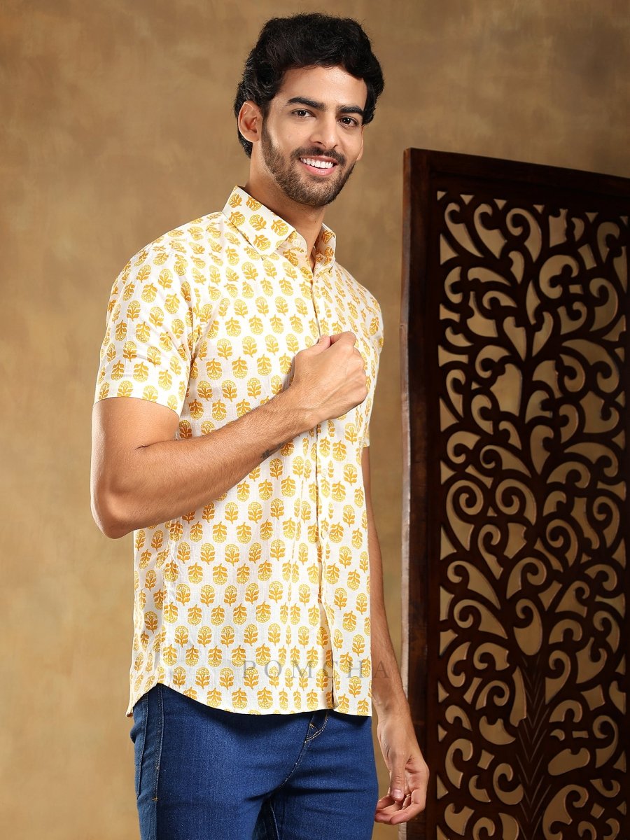 MOGRA HAND BLOCK COTTON SHIRT - Pomcha Jaipur