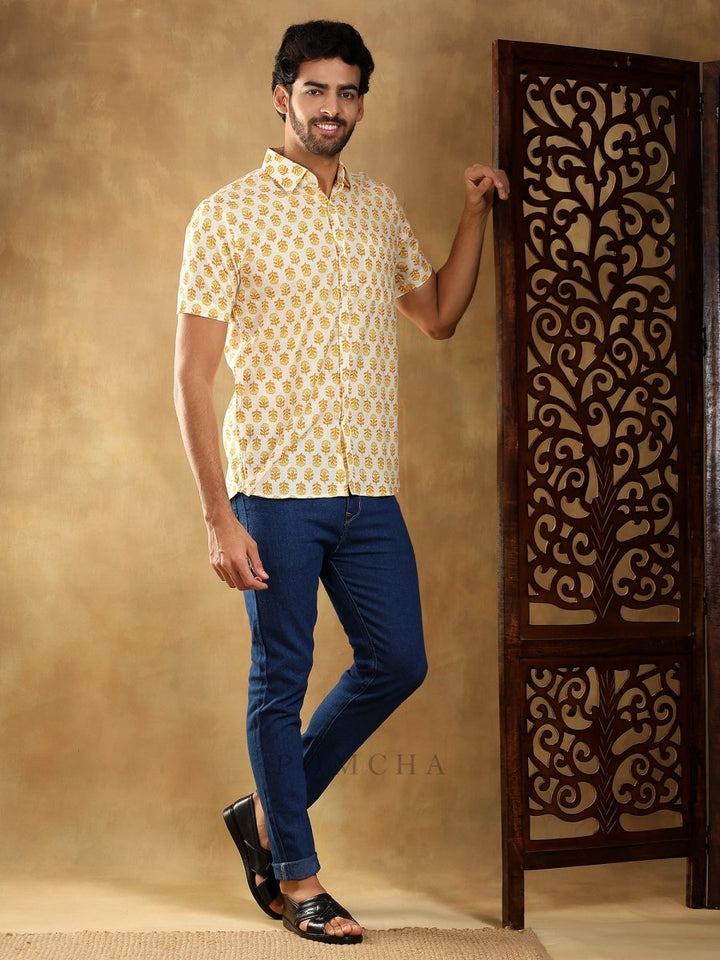 MOGRA HAND BLOCK COTTON SHIRT - Pomcha Jaipur