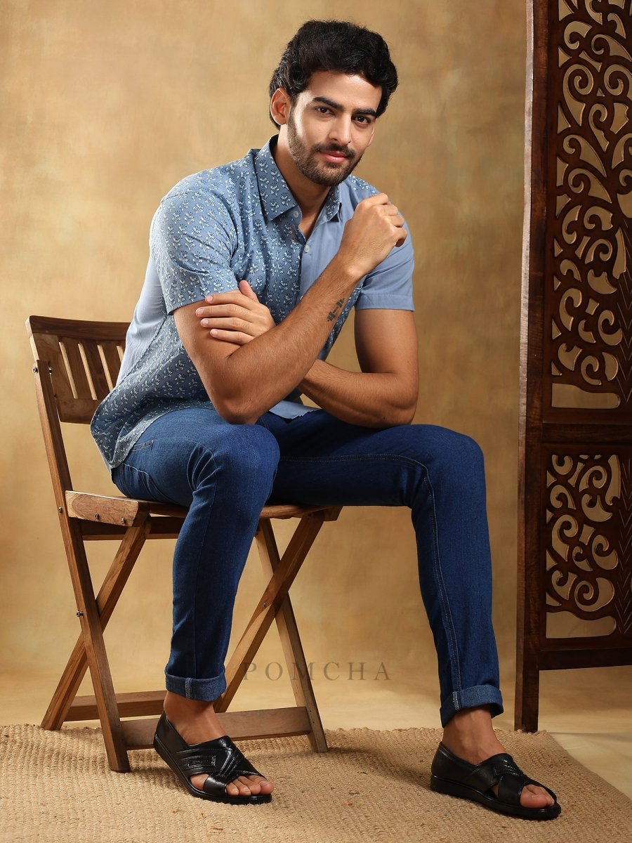 MOHEY BLUE COTTON HAND BLOCK SHIRT - Pomcha Jaipur