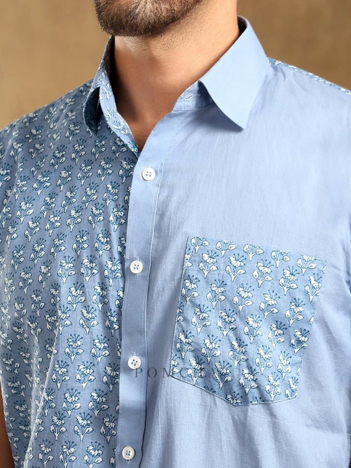 MOHEY BLUE COTTON HAND BLOCK SHIRT - Pomcha Jaipur