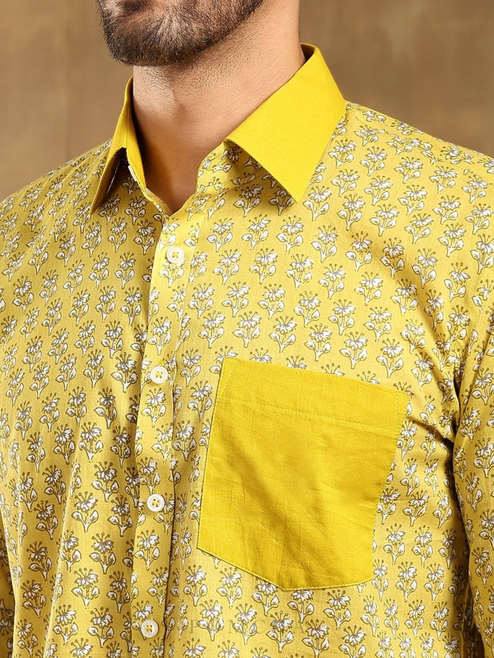MOHEY YELLOW COTTON HAND BLOCK SHIRT - Pomcha Jaipur