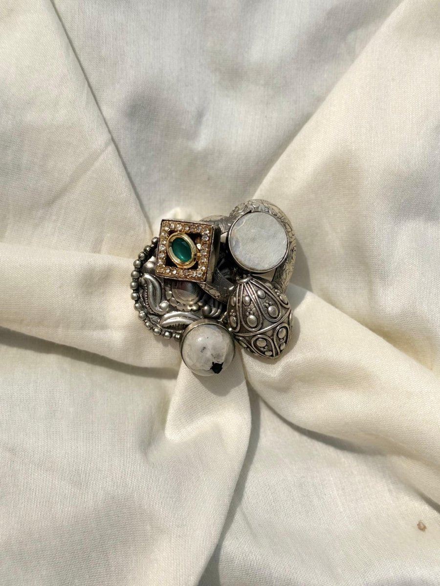 MOONSTONE SILVER OXIDISED RING - Pomcha Jaipur