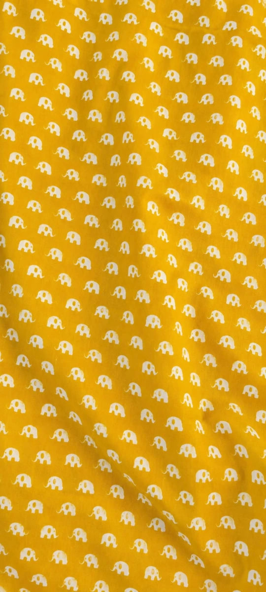 MUSTARD YELLOW ELEPHANT BUTI HAND BLOCK PRINT COTTON FABRIC - Pomcha Jaipur