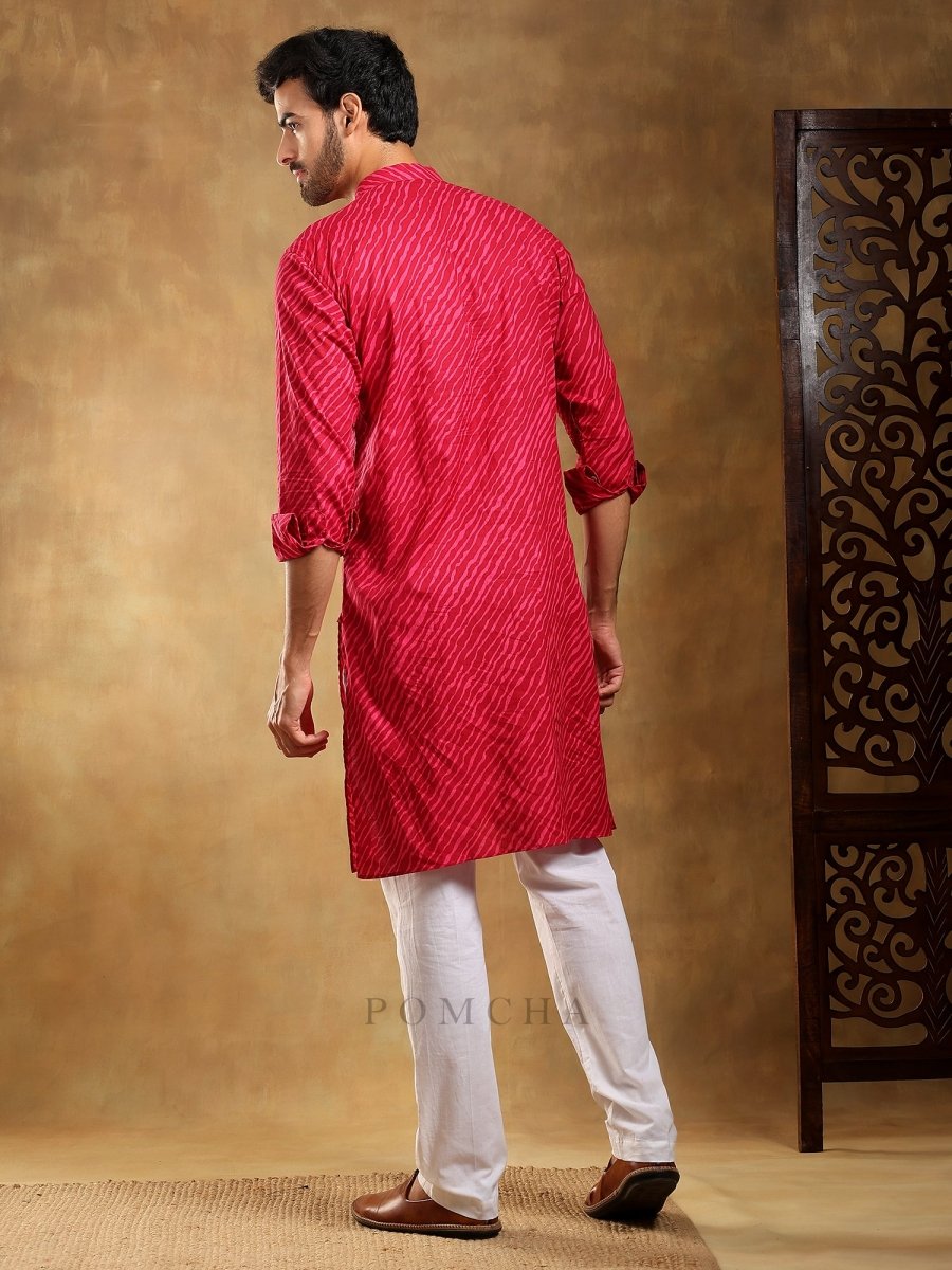 NAVRANG PINK COTTON LEHERIYA KURTA SET - Pomcha Jaipur
