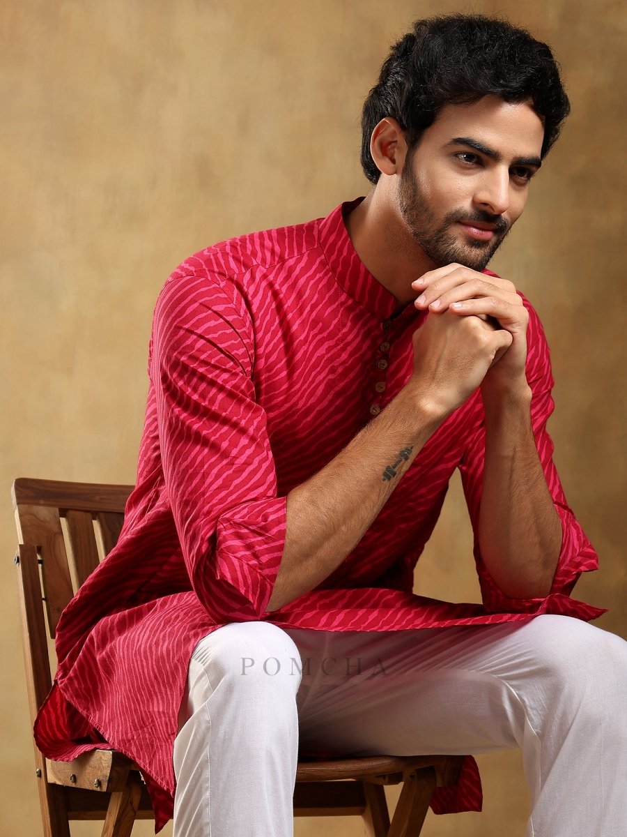 NAVRANG PINK COTTON LEHERIYA KURTA SET - Pomcha Jaipur
