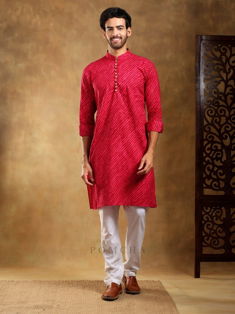 NAVRANG PINK COTTON LEHERIYA KURTA SET - Pomcha Jaipur