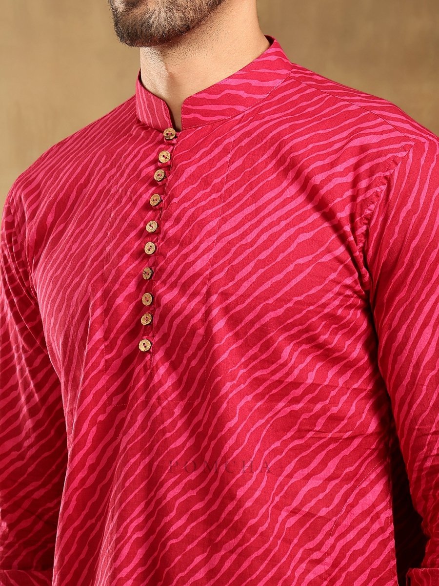 NAVRANG PINK COTTON LEHERIYA KURTA SET - Pomcha Jaipur