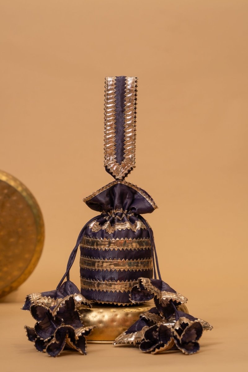 NEEL BLUE GOTA PATTI POTLI BAG - Pomcha Jaipur