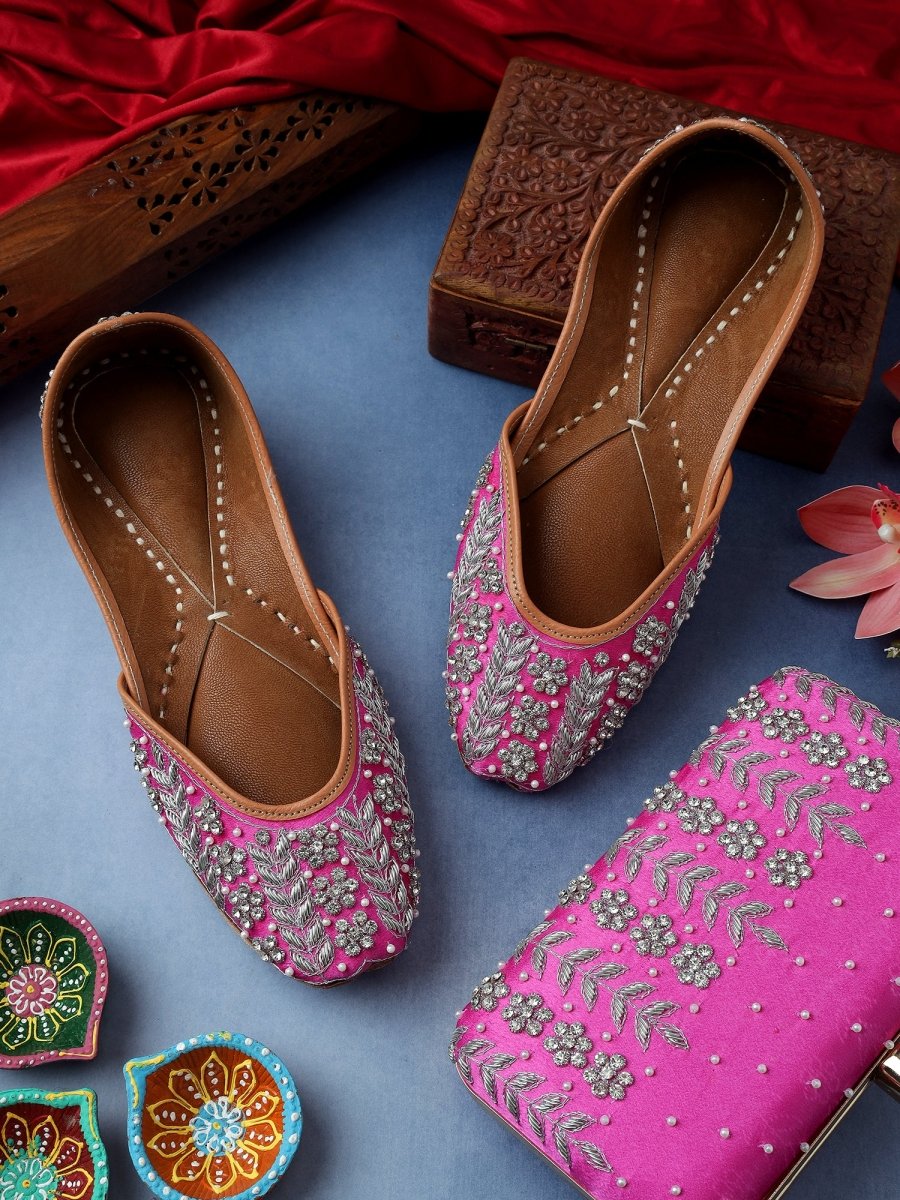 NOORI HOT PINK JUTTI CLUTCH COMBO - Pomcha Jaipur