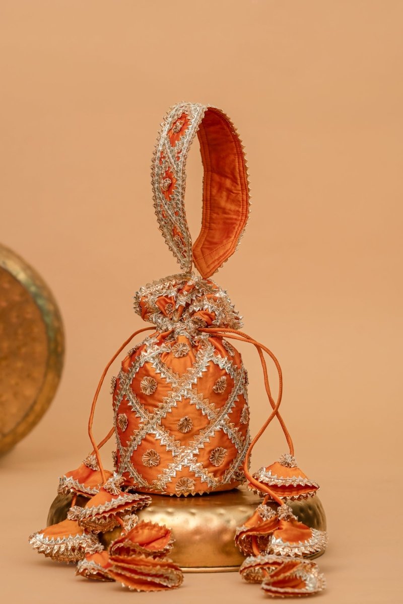 ORANGE MIST GOTA PATTI POTLI BAG - Pomcha Jaipur