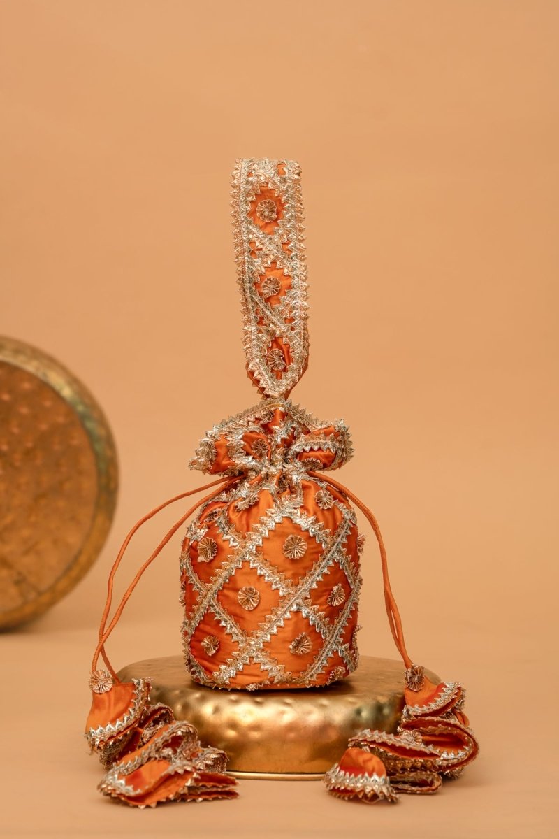 ORANGE MIST GOTA PATTI POTLI BAG - Pomcha Jaipur