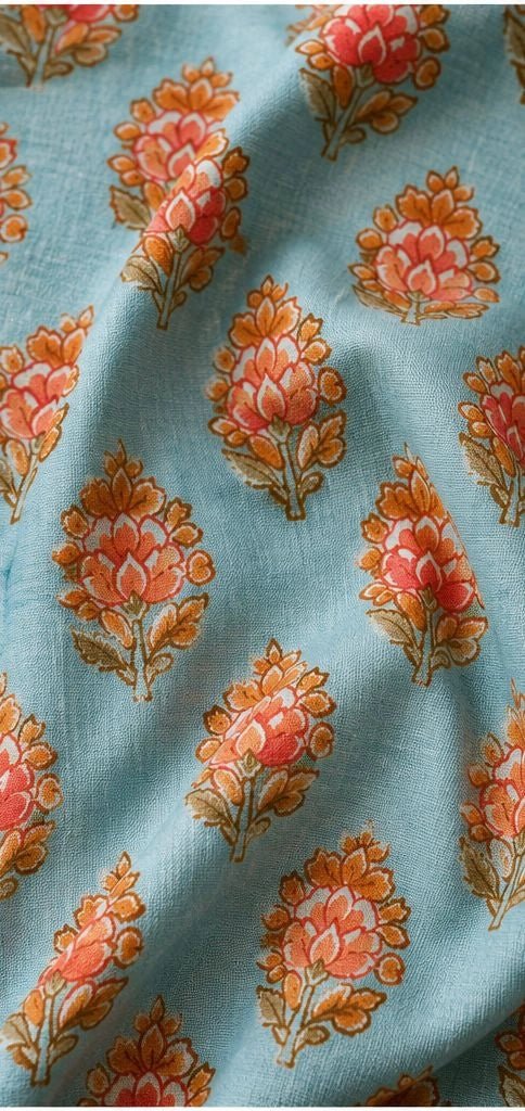 ORANGE PHOOL HAND BLOCK PRINT COTTON FABRIC - Pomcha Jaipur
