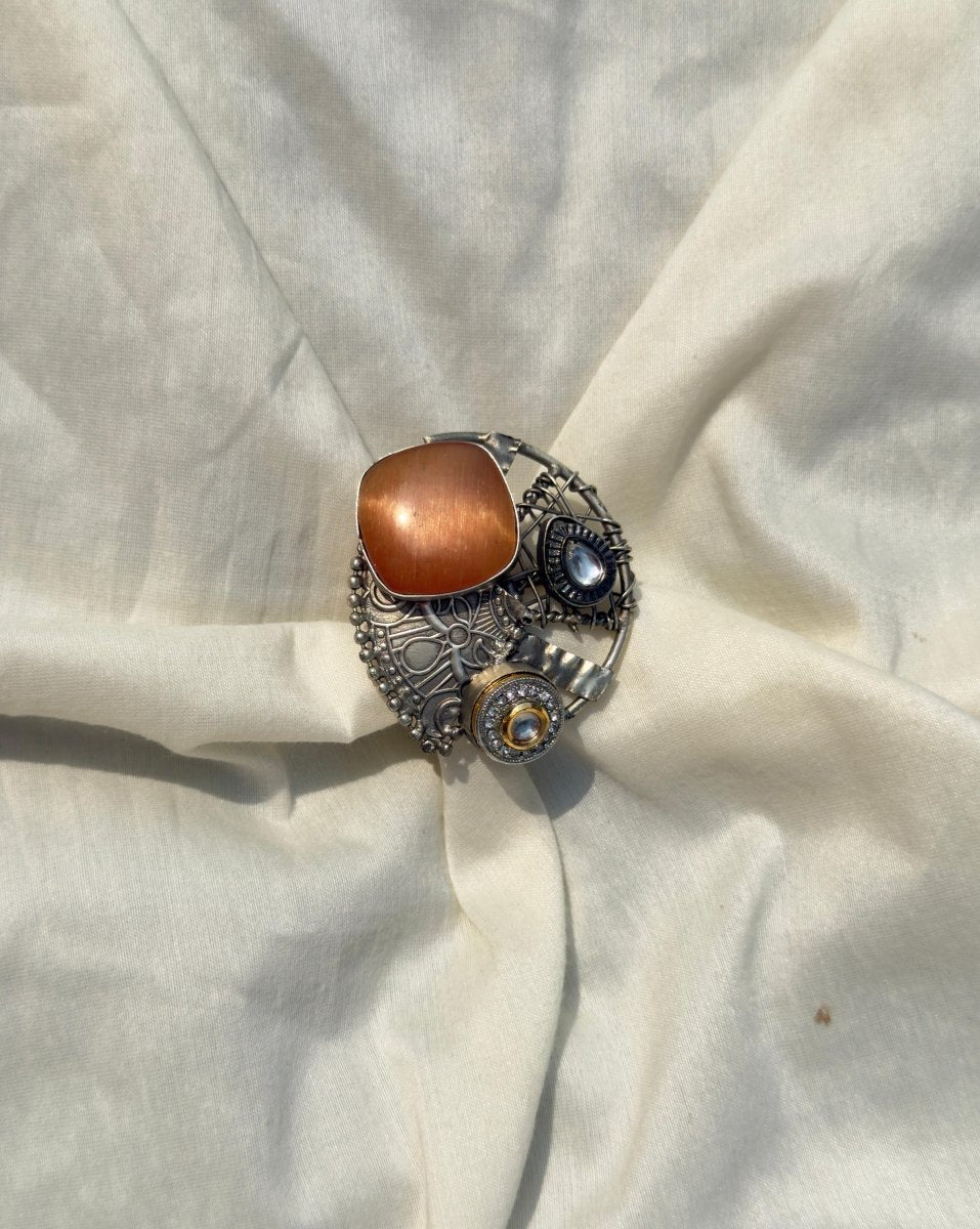 ORANGE STONE SILVER OXIDISED RING - Pomcha Jaipur
