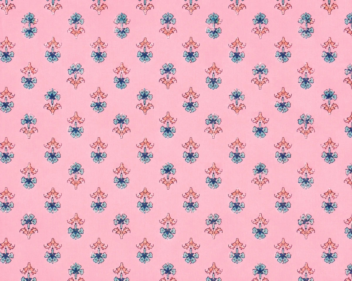 PINK FLORA HAND BLOCK PRINT FABRIC - Pomcha Jaipur