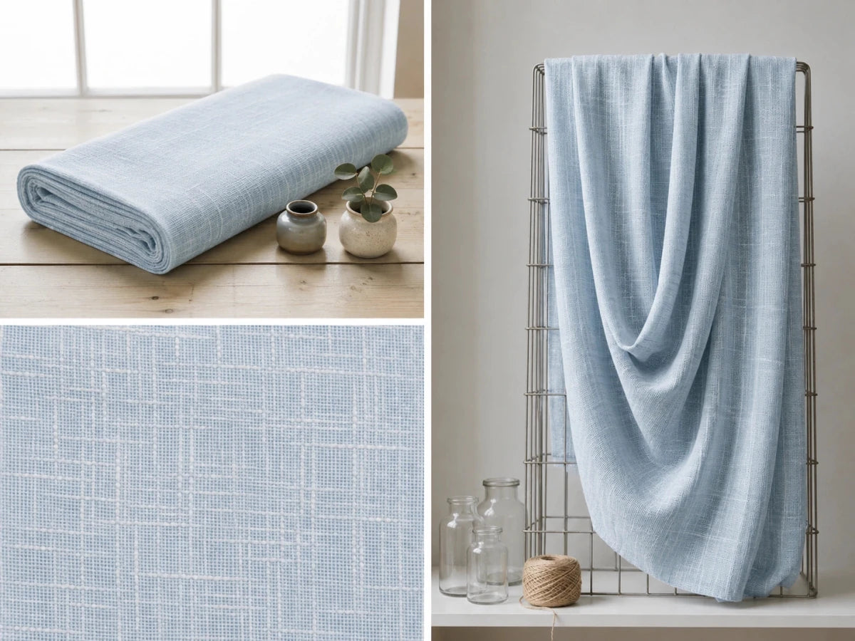 POWDER BLUE PURE COTTON SLUB FABRIC - Pomcha Jaipur