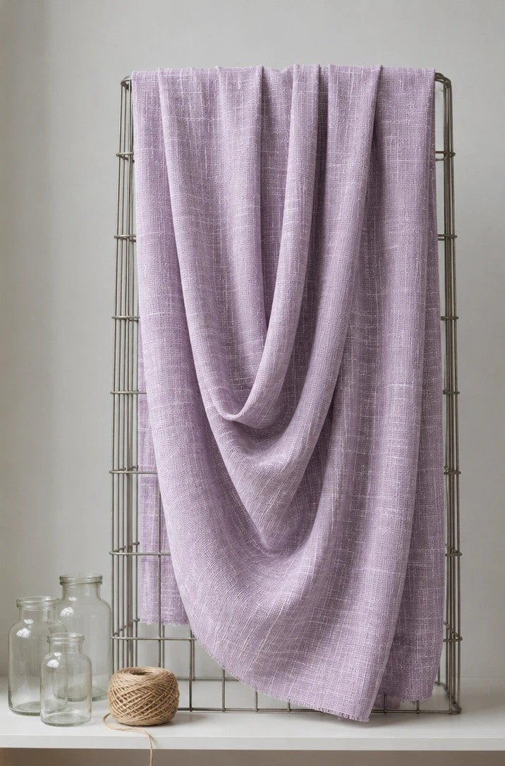 PREMIUM LAVENDER PURE COTTON SLUB FABRIC WITH LINEN TEXTURE - Pomcha Jaipur