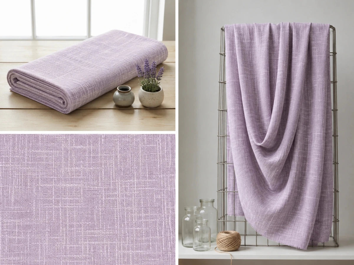 PREMIUM LAVENDER PURE COTTON SLUB FABRIC WITH LINEN TEXTURE - Pomcha Jaipur
