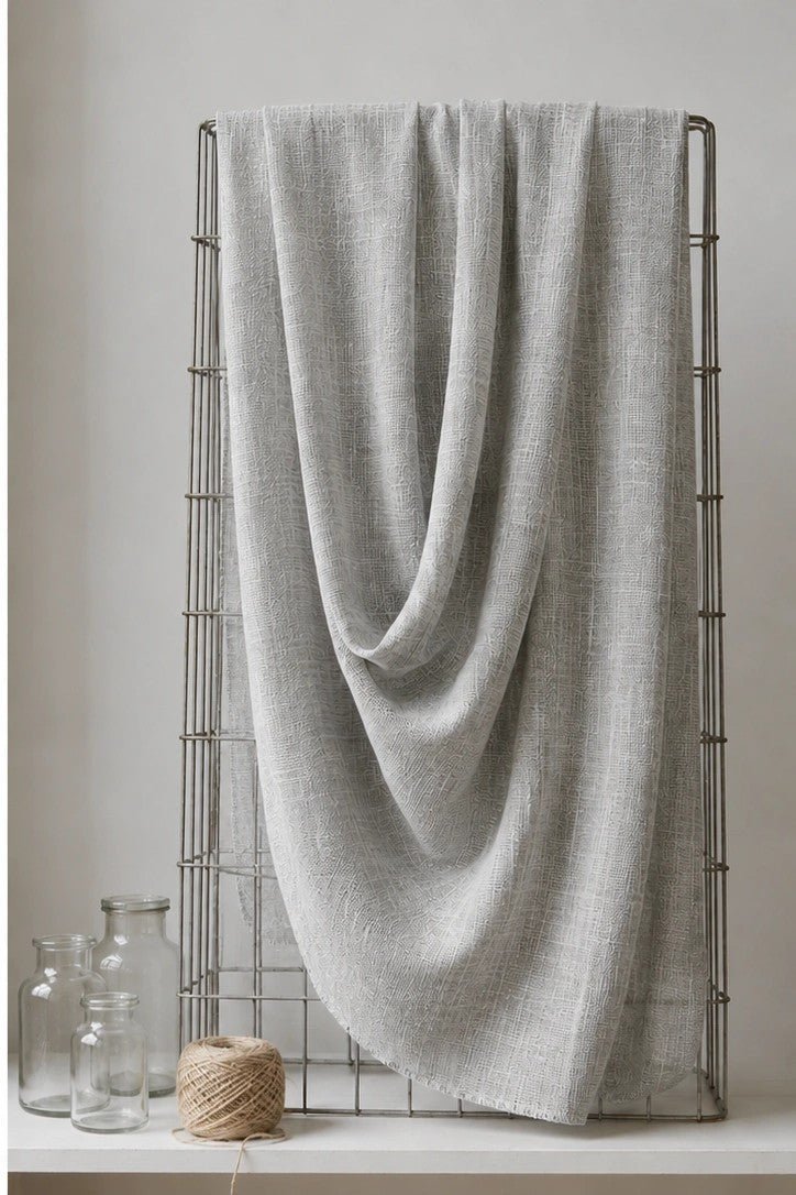 PREMIUM PLAIN GREY PURE COTTON SLUB FABRIC - Pomcha Jaipur