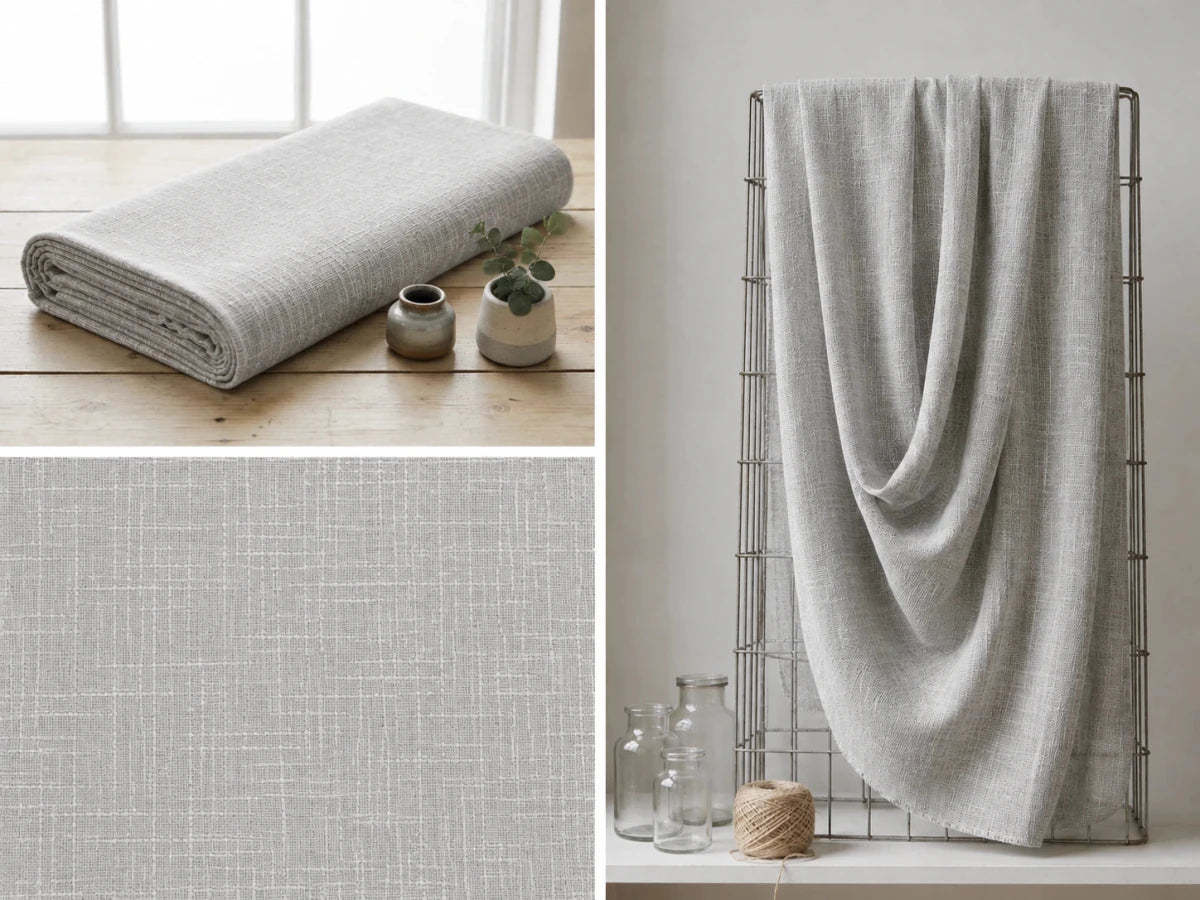 PREMIUM PLAIN GREY PURE COTTON SLUB FABRIC - Pomcha Jaipur