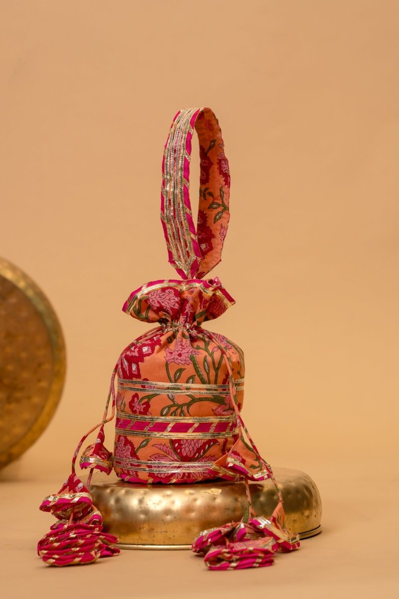 PRINTED GOTA WORK POTLI BAG - Pomcha Jaipur