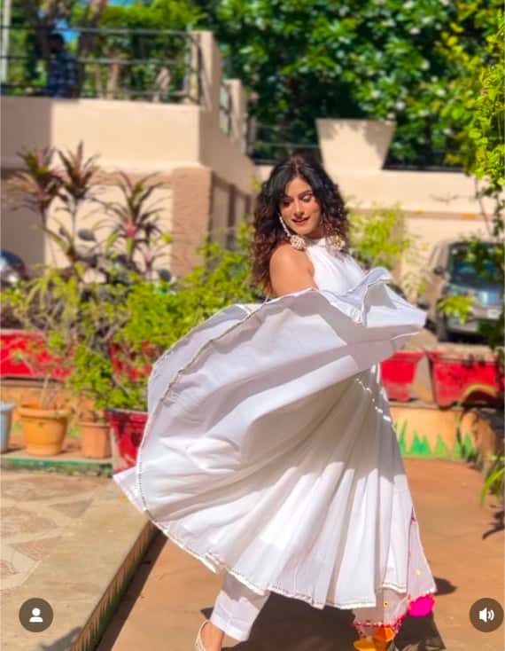 PURE COTTON ANARKALI SET WITH MIRROR WORK ORGANZA DUPATTA - Pomcha Jaipur