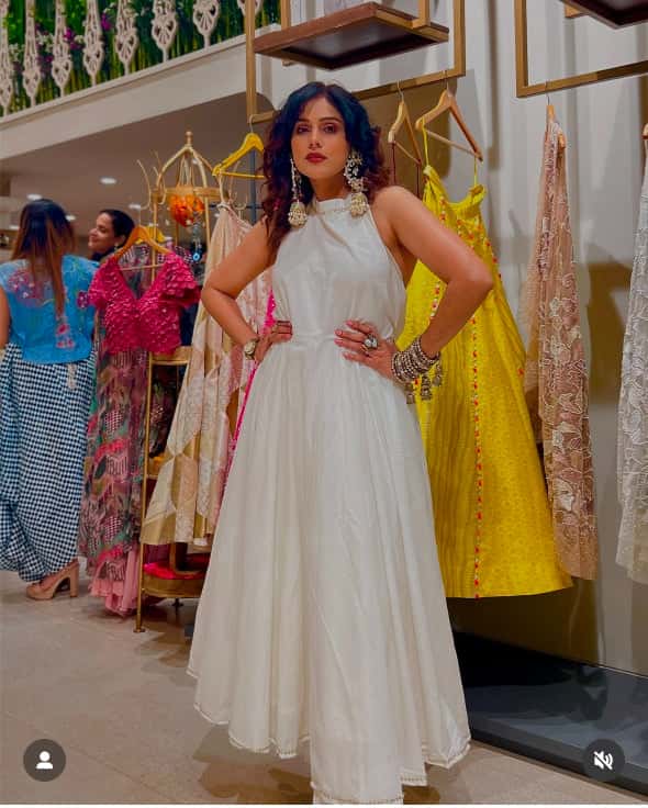 PURE COTTON ANARKALI SET WITH MIRROR WORK ORGANZA DUPATTA - Pomcha Jaipur