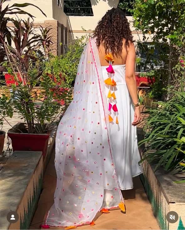 PURE COTTON ANARKALI SET WITH MIRROR WORK ORGANZA DUPATTA - Pomcha Jaipur