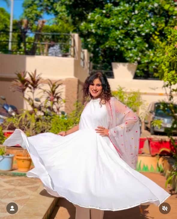 PURE COTTON ANARKALI SET WITH MIRROR WORK ORGANZA DUPATTA - Pomcha Jaipur