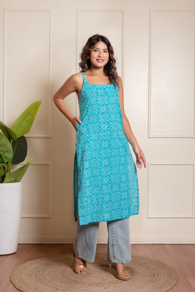 RANG MALHAAR BANDHEJ BLUE KURTI - Pomcha Jaipur