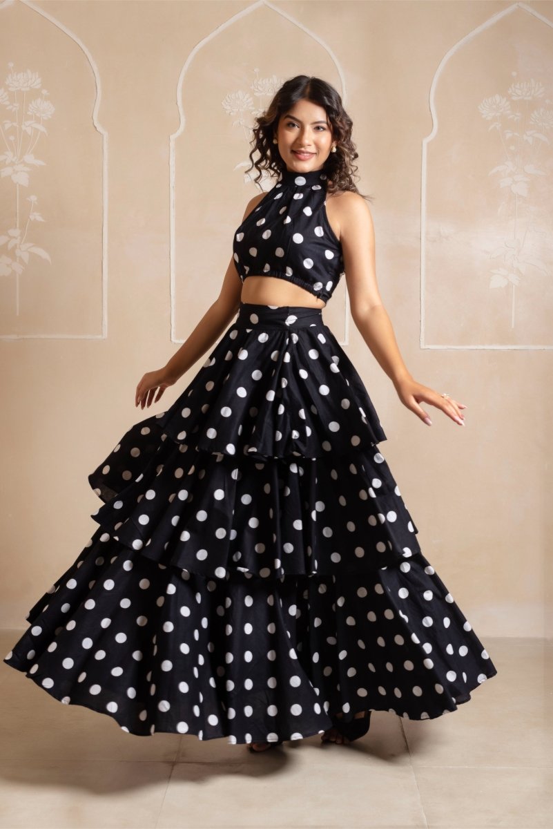 RANG MALHAAR BLACK POLKA DOT CO - ORD SET - Pomcha Jaipur
