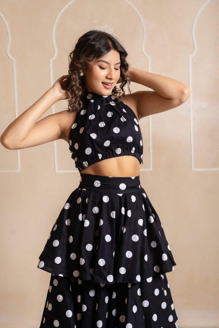 RANG MALHAAR BLACK POLKA DOT CO - ORD SET - Pomcha Jaipur