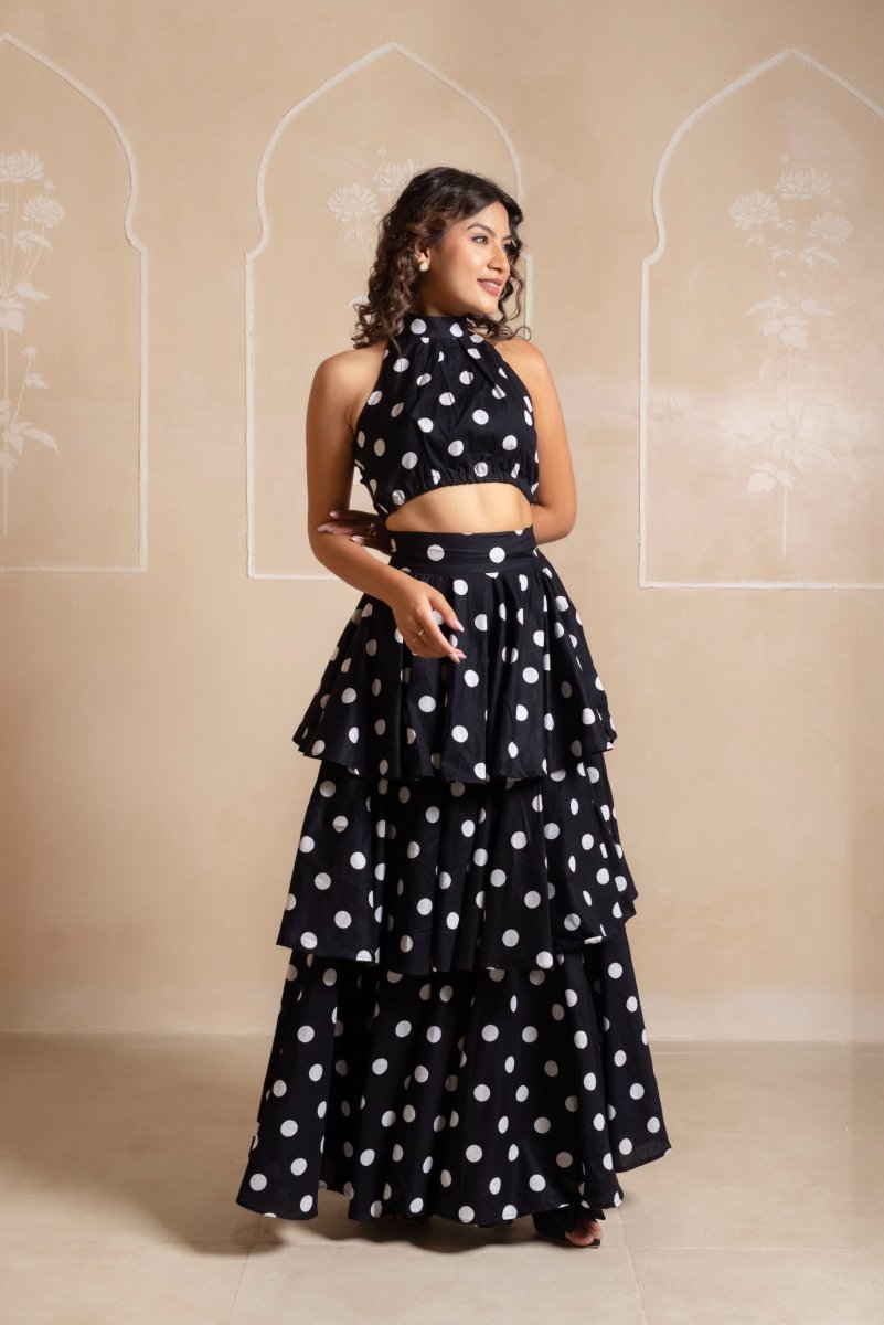 RANG MALHAAR BLACK POLKA DOT CO - ORD SET - Pomcha Jaipur