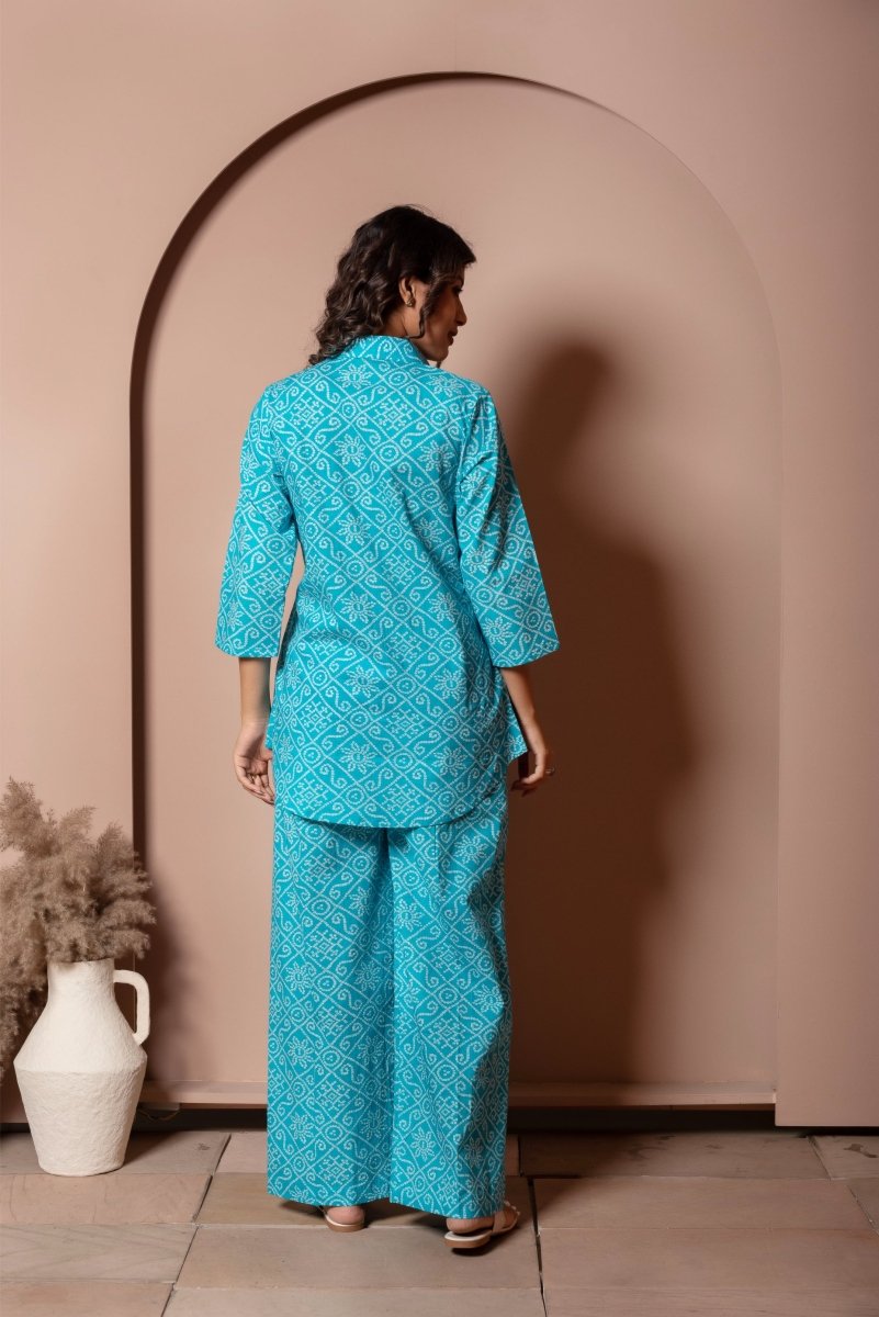 RANG MALHAAR BLUE BANDHEJ COTTON CO - ORD SET - Pomcha Jaipur