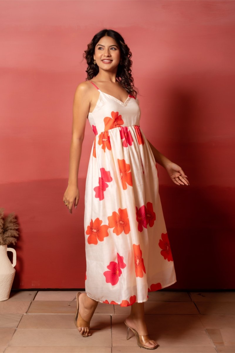 RANG MALHAAR CARNATION OFF WHITE CHANDERI SILK DRESS - Pomcha Jaipur